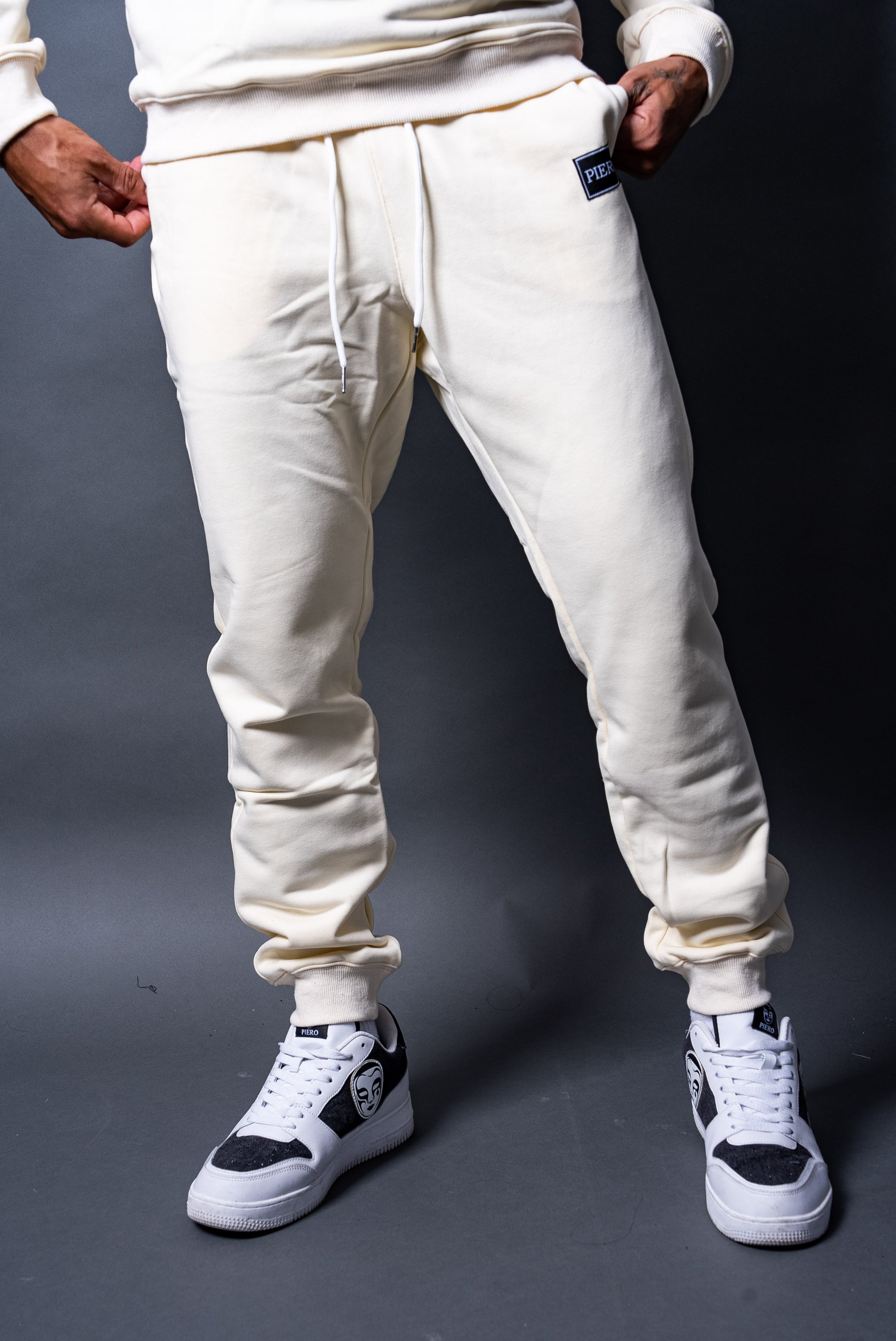 Loose Fit Sweatpants Off White Heavy Cotton With Side Logo