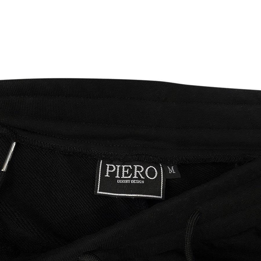 Loose Fit Sweatpants Black Heavy Cotton With Side Logo - PIERO Luxury Design