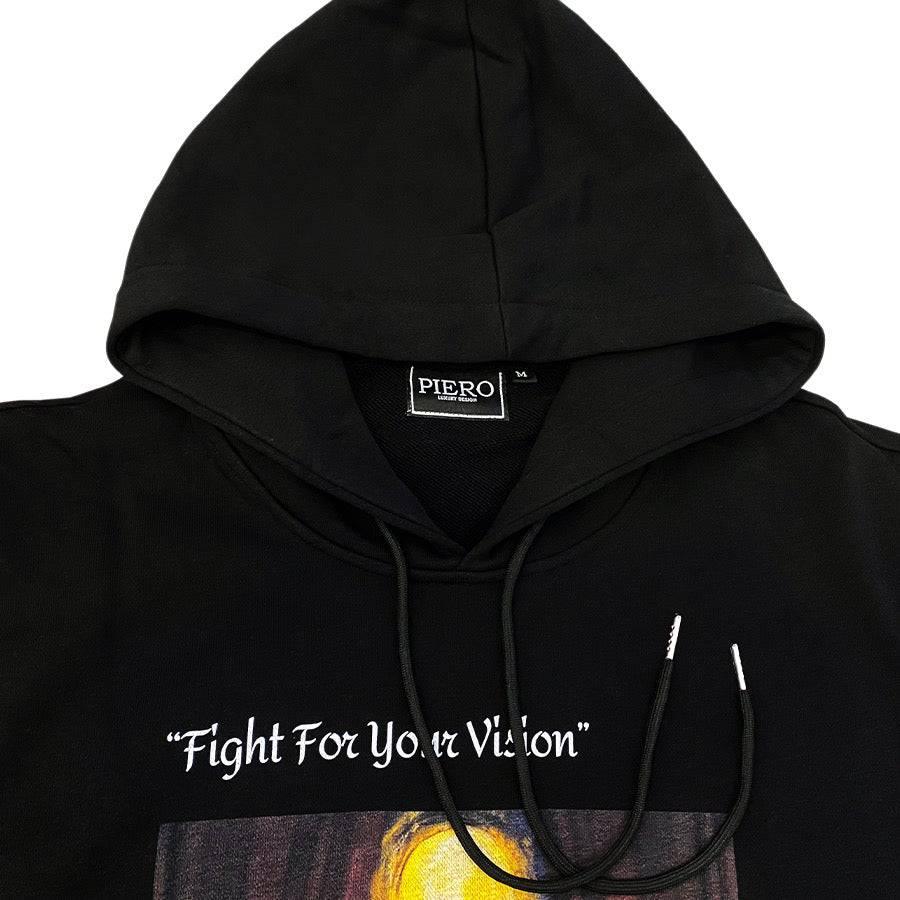 Slim Fit Black Hoodie Fight For Your Vision Organic Heavy Cotton - PIERO Luxury Design