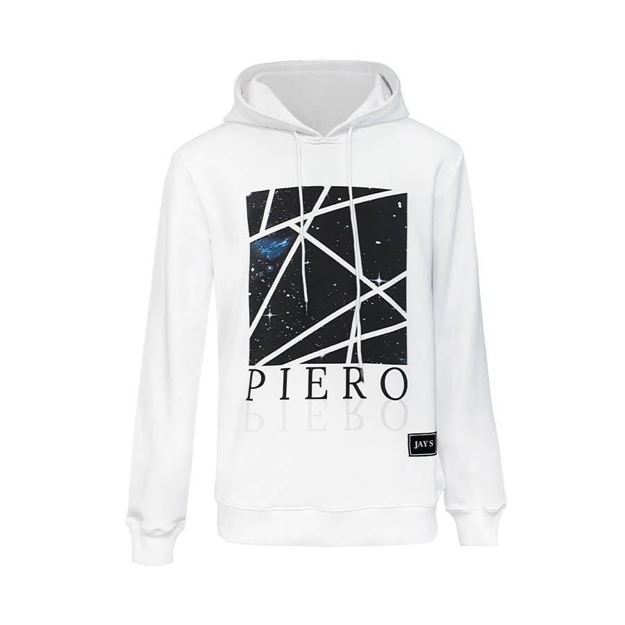 Slim Fit White Hoodie GALAXY Design Organic Heavy Cotton - PIERO Luxury Design