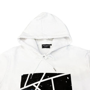 Slim Fit White Hoodie GALAXY Design Organic Heavy Cotton - PIERO Luxury Design